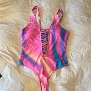 Vibrant Multicolor Lace-Up Swimsuit